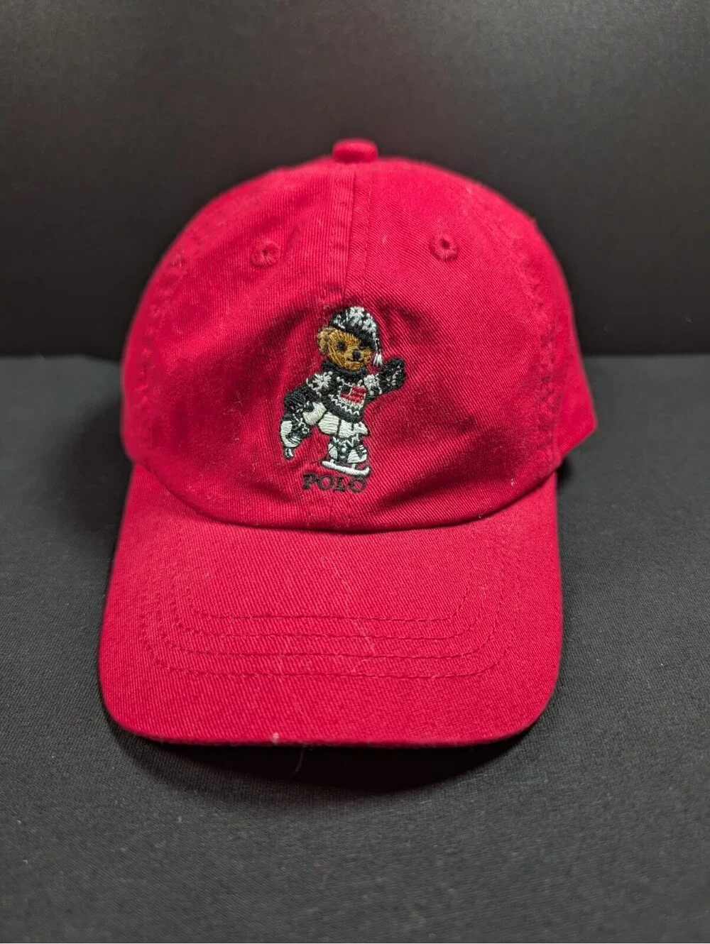 Polo Ralph Lauren Girls 2T 4T Red Ice Skate Bear Cotton Adjustable Baseball Cap